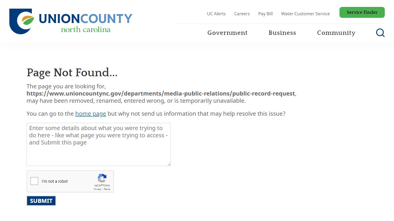 Public Record Request - Union County, NC
