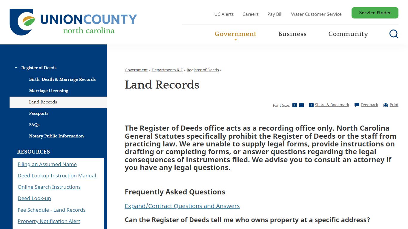 Land Records - Union County, NC