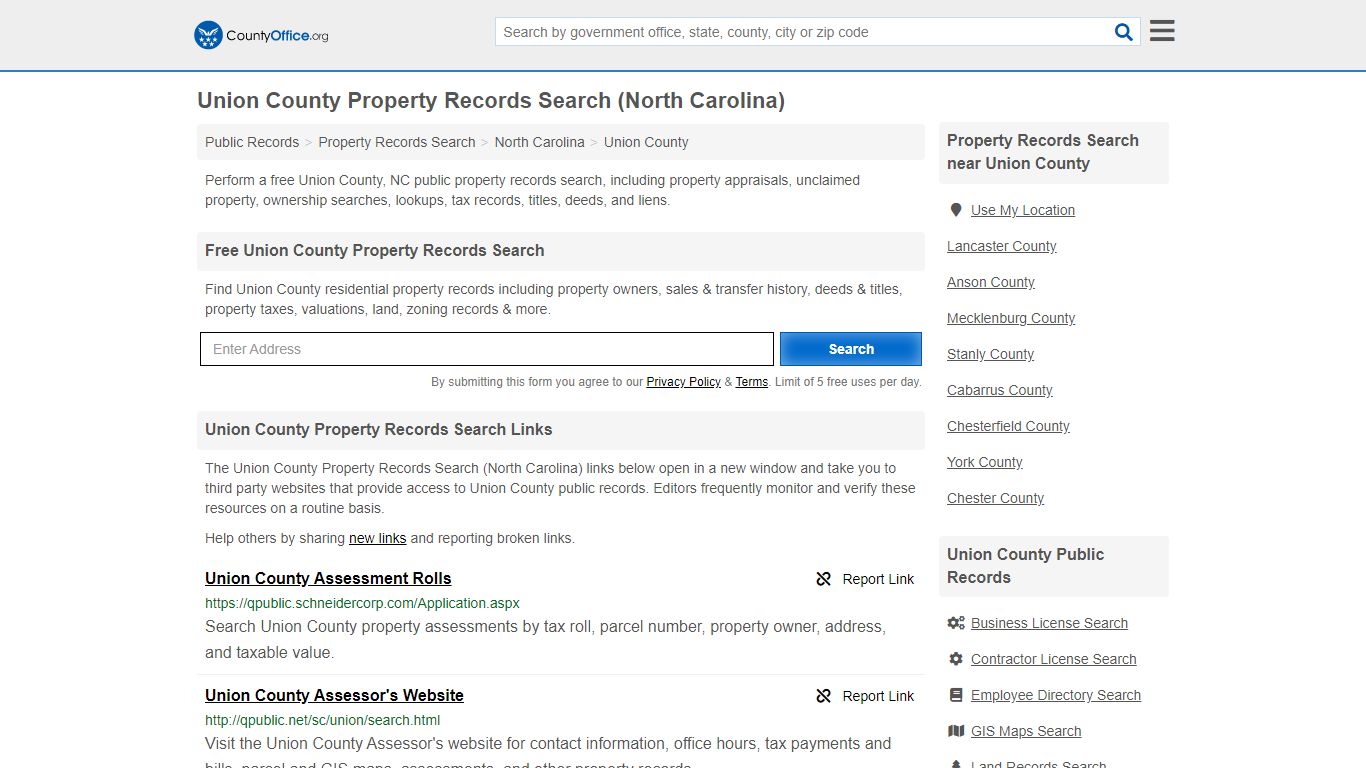 Property Records Search - Union County, NC (Assessments ...